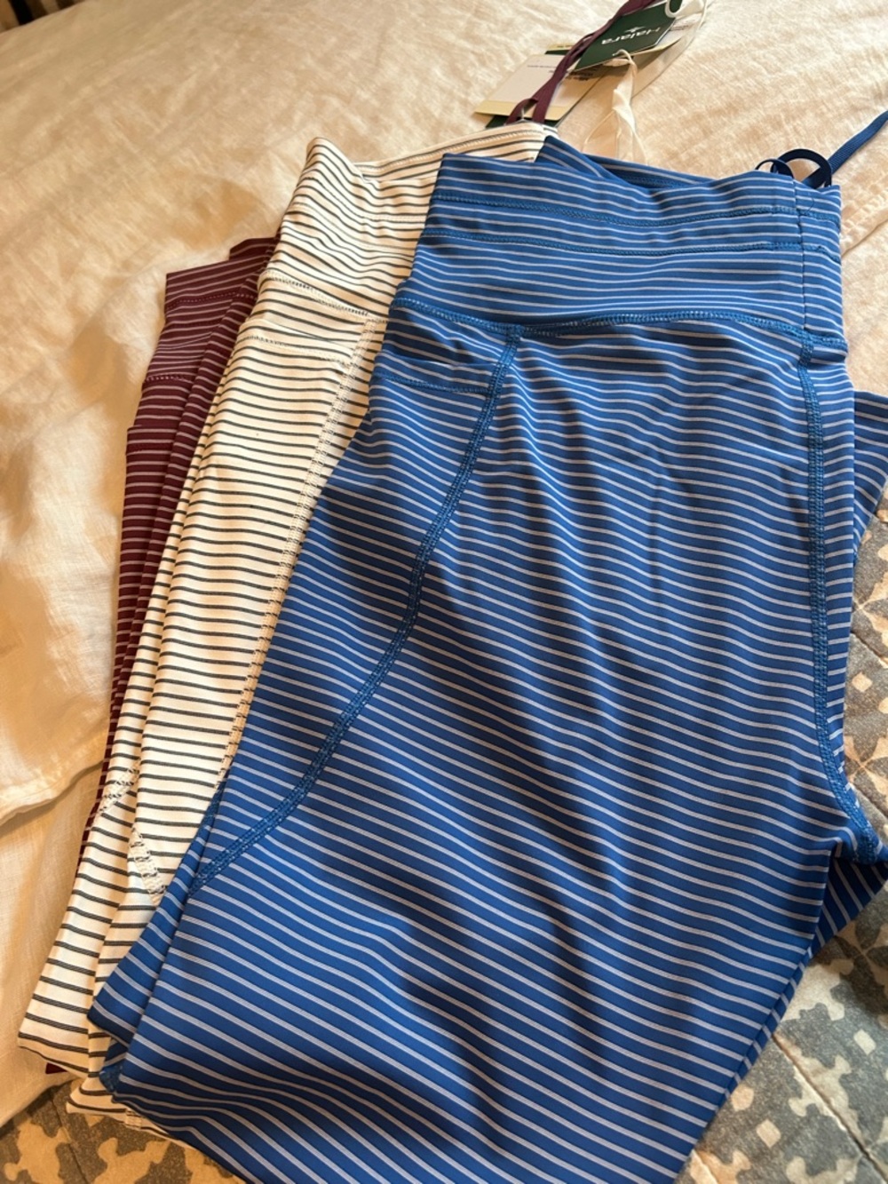 HALARA Striped Leggings Set in Blue, White, and Burgundy